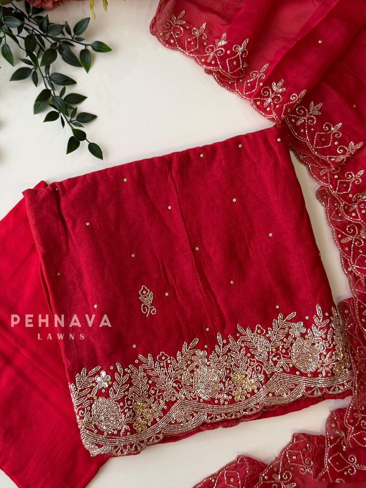 Chanderi Handworked Unstitched Suit-18566