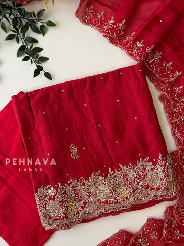Chanderi Handworked Unstitched Suit-18566
