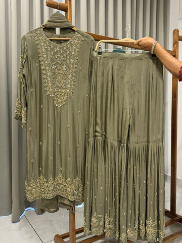 Heavily Handworked Sharara with Pure Chiffon Dupata-6789