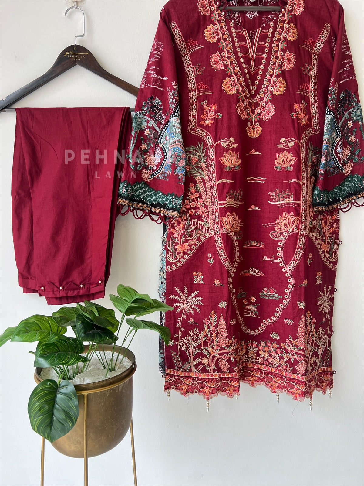 Embroidered Lawn Suit with Scallop Dupatta-1703 - Pehnava Lawns