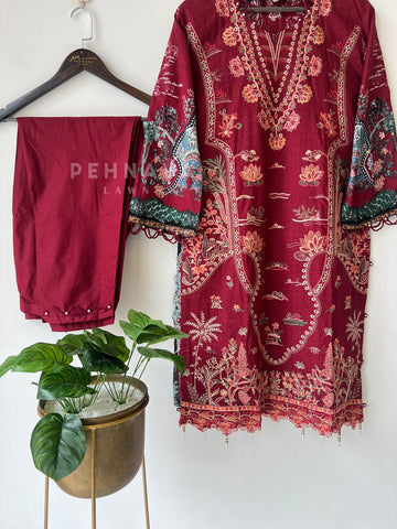 Embroidered Lawn Suit with Scallop Dupatta-1703 - Pehnava Lawns