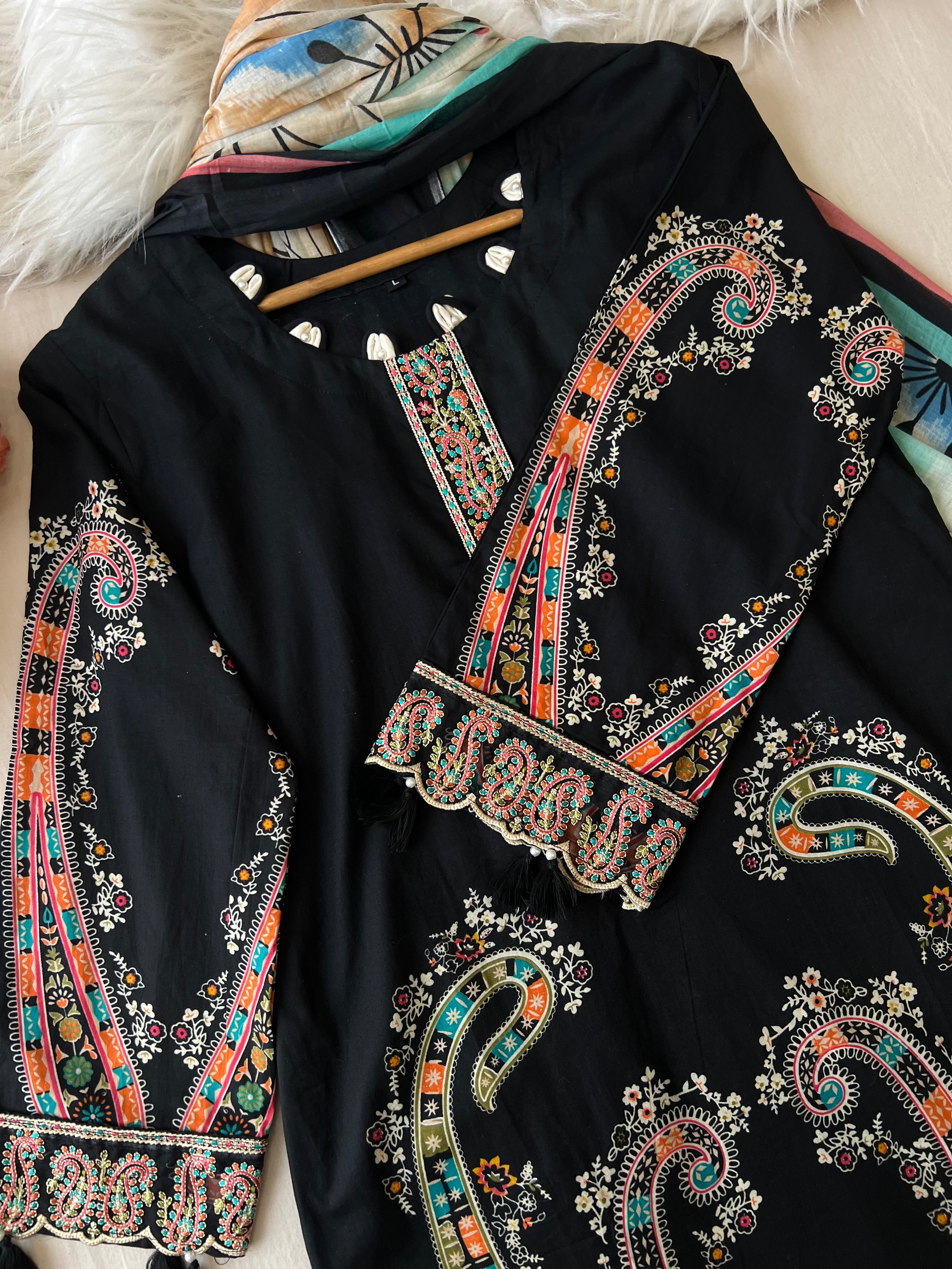 Cotton Straight Kurta-Black