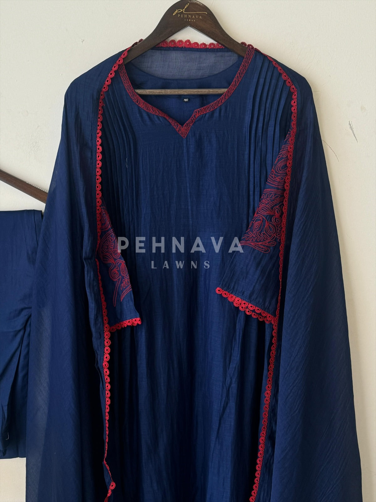 Pure chandheri Pleated Suit - Pehnava Lawns