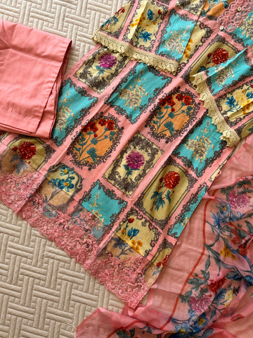 Pink Patch-worked Floral Suit-1285