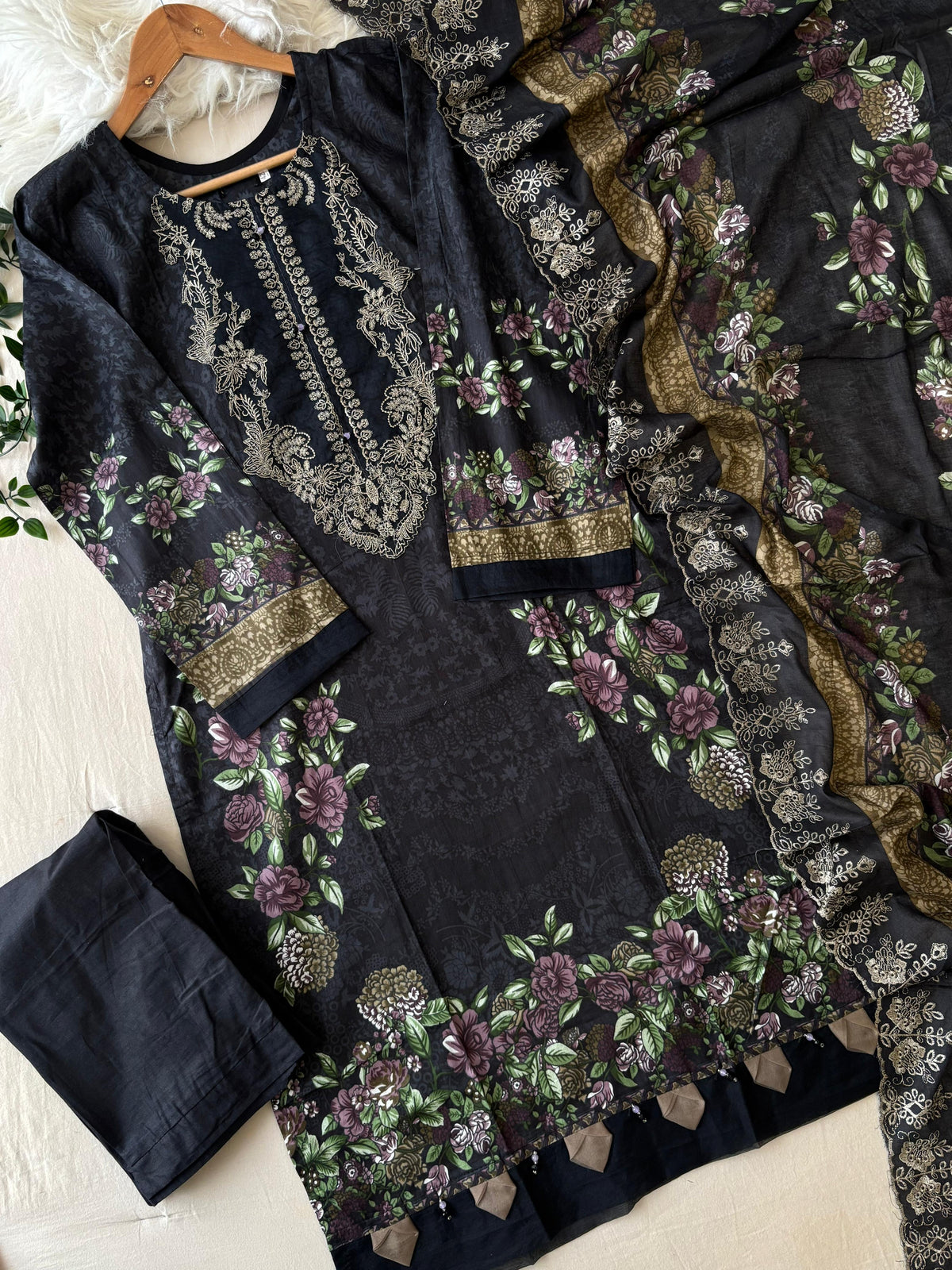 Printed Pakistani Cotton Suit Ft.Neckline Embroidery-6