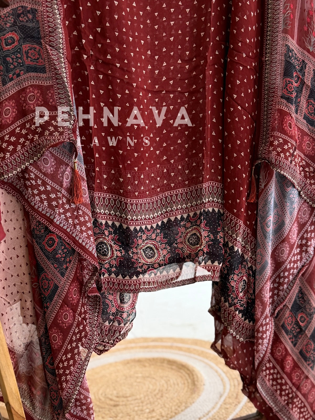 Ajrak Yoke Unstitched Suit