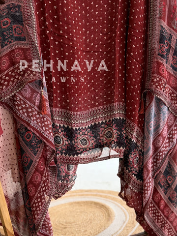 Ajrak Yoke Unstitched Suit