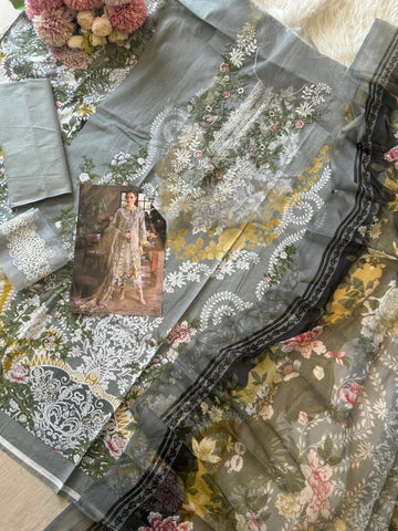 Pakistani printed cotton suit with embroidered patches -9081
