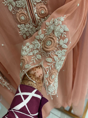 Premium Chiffon handwork suit with bottom and organza dupatta-2219