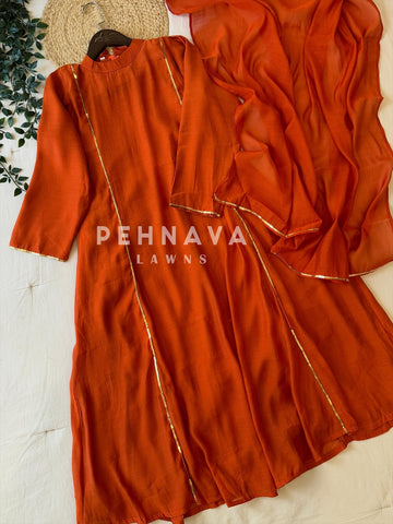 Panel cut full flaired anarkali -Rust orange