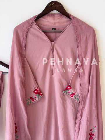Cotton Embroidered Three Piece Suit-17364