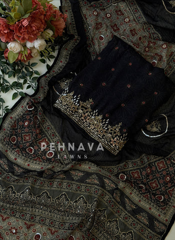 Ajrak Printed Handworked Unstitched Suit