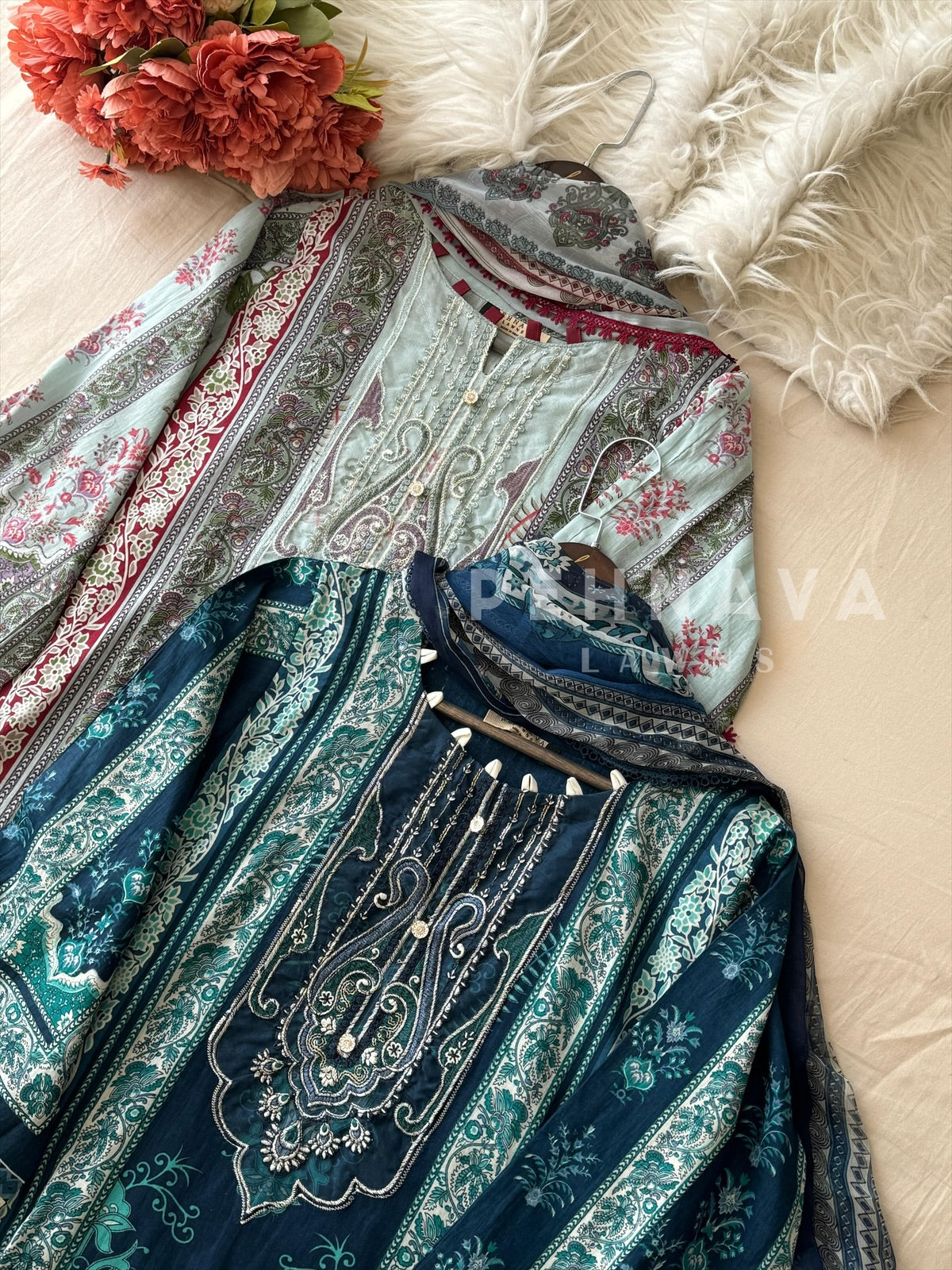 Paki Printed casual suit with chiffon dupatta -AZ 1395/1393 - Pehnava Lawns