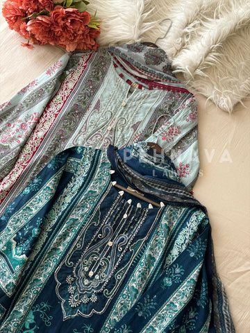 Paki Printed casual suit with chiffon dupatta -AZ 1395/1393 - Pehnava Lawns