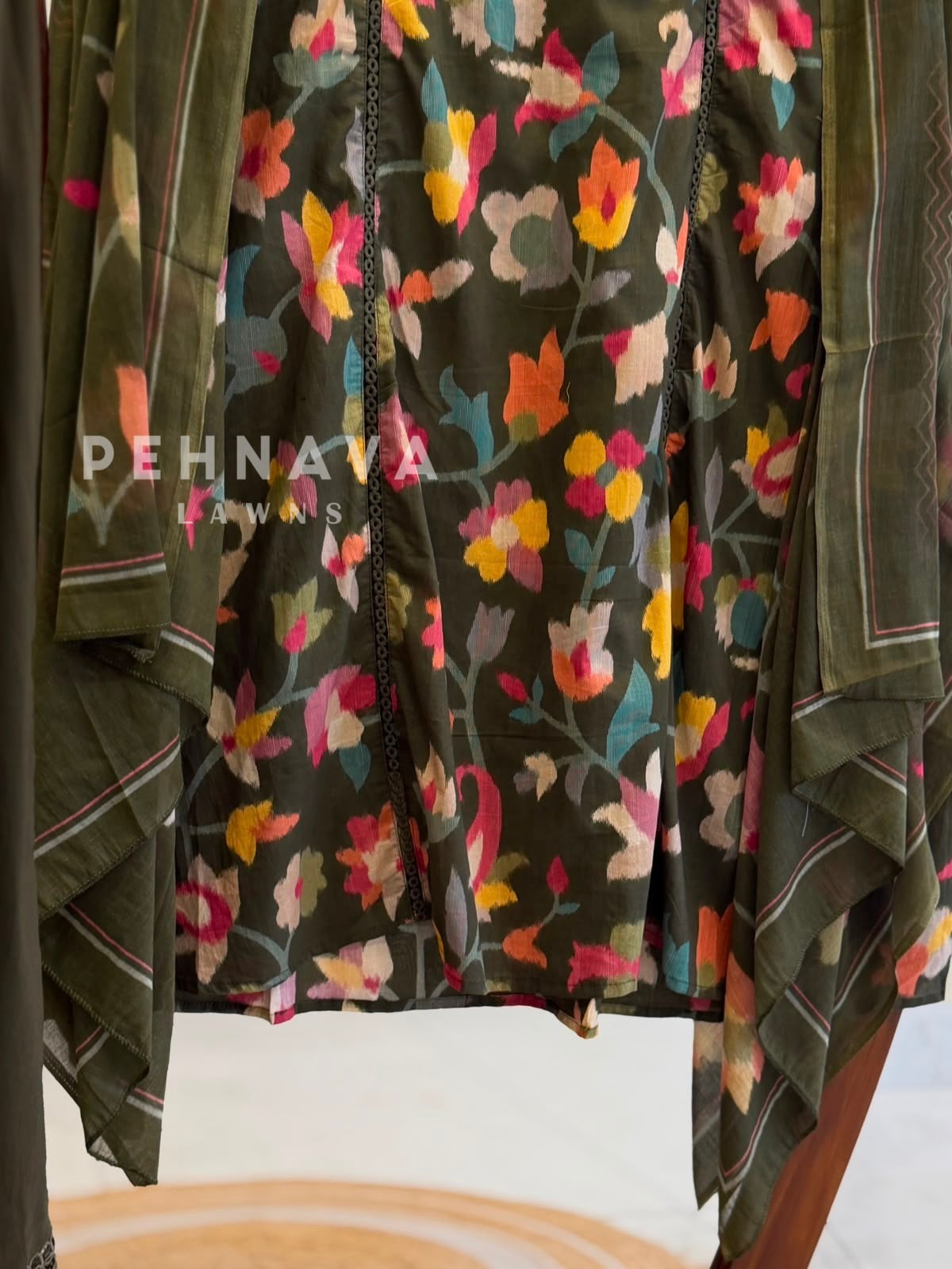 Floral Print Cotton Suit with Lace -Kani Muse223