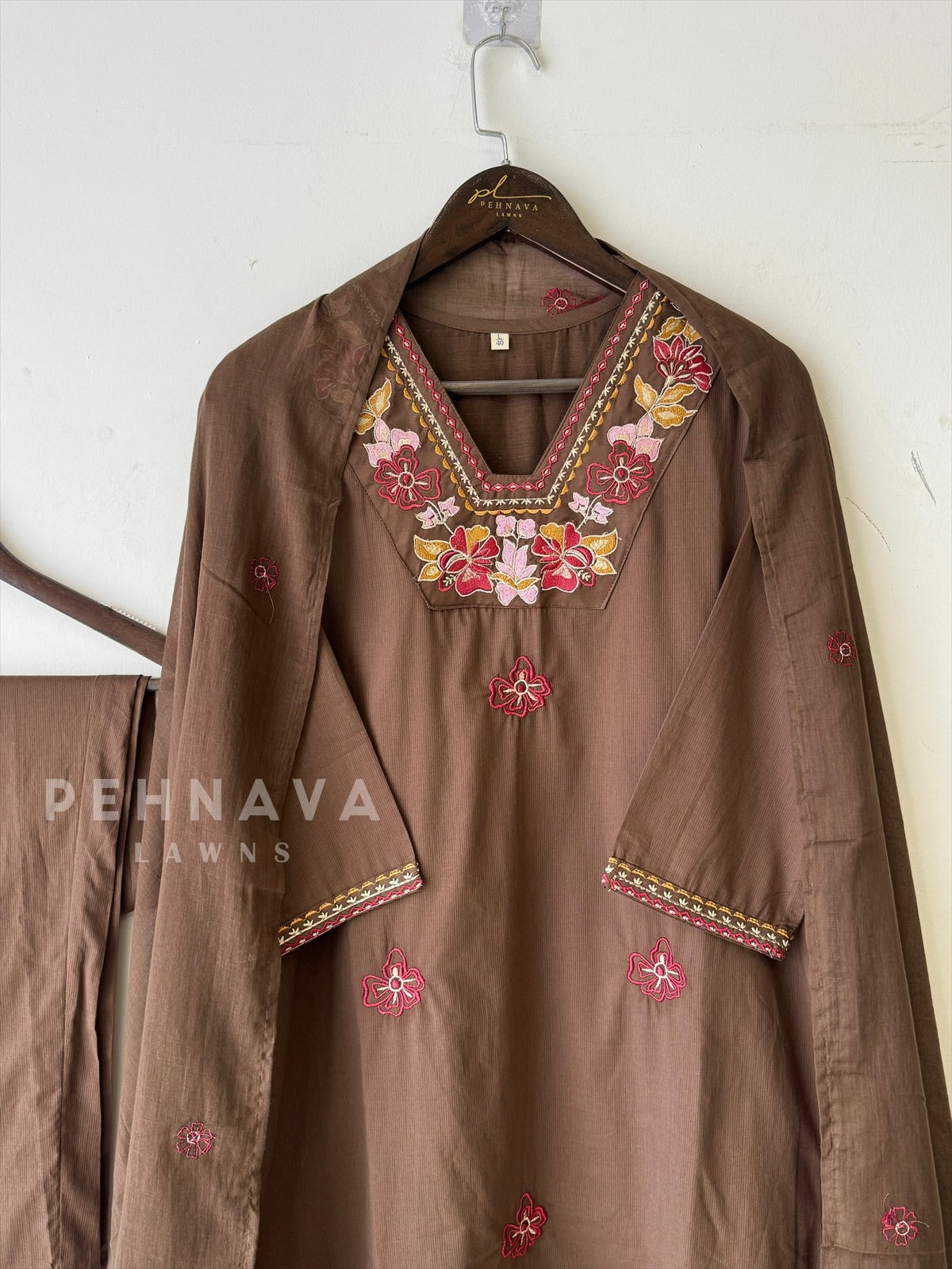 Pure Cotton Floral Embroidered Suit - Pehnava Lawns