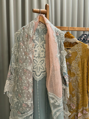 Heavily Embroidered Organza Suit-1