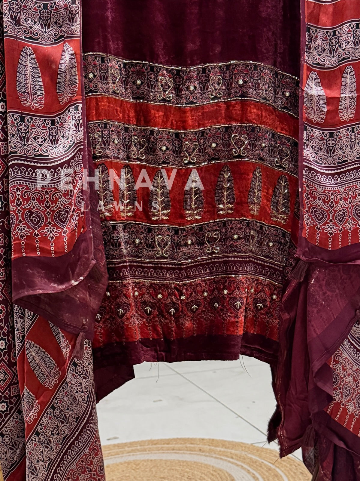 Velvet Ajrakh Printed Unstitched Suit 298
