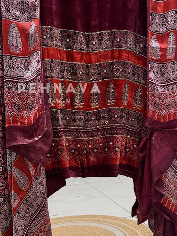 Velvet Ajrakh Printed Unstitched Suit 298