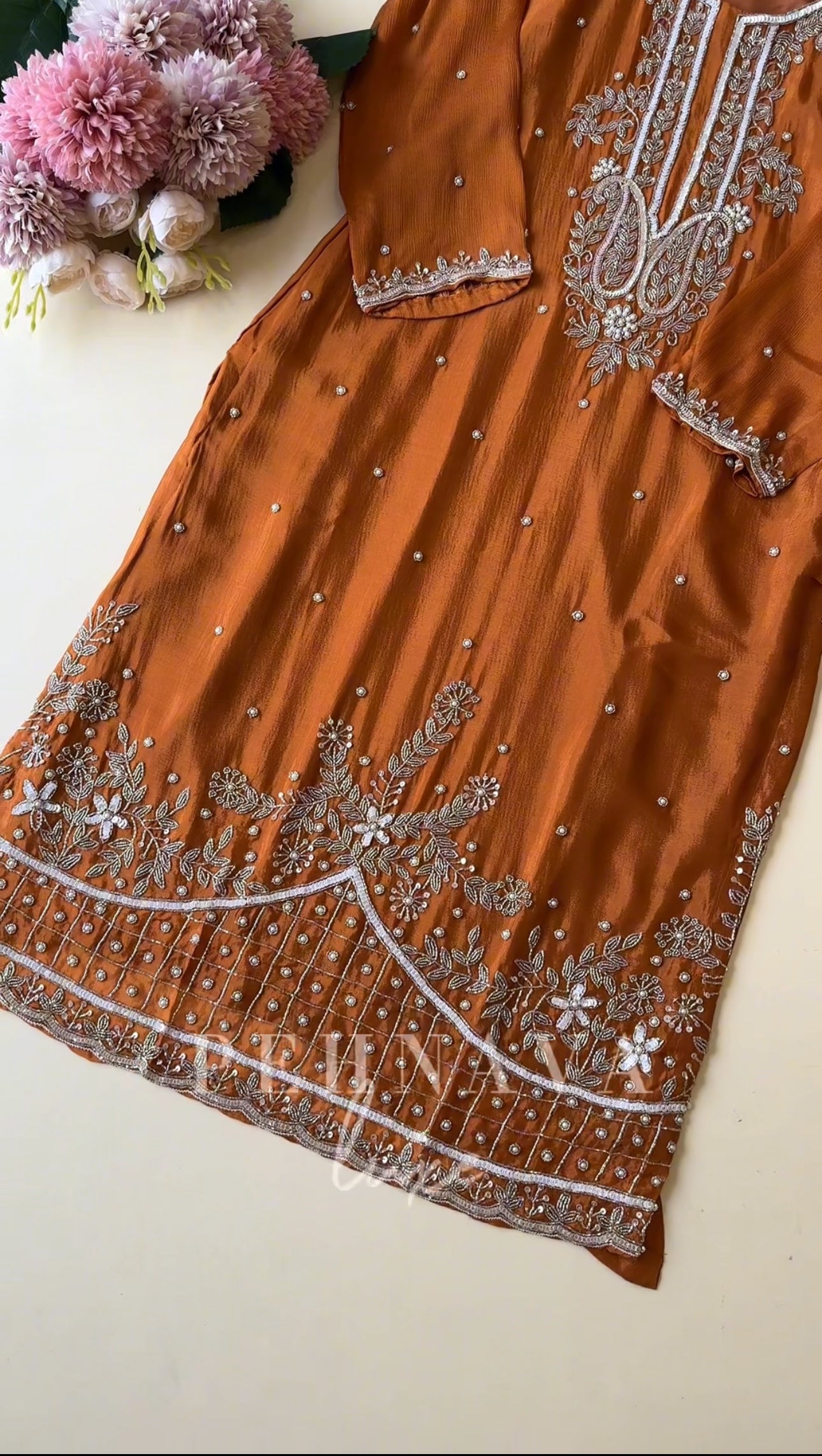 Chinnon hand worked party wear-rust