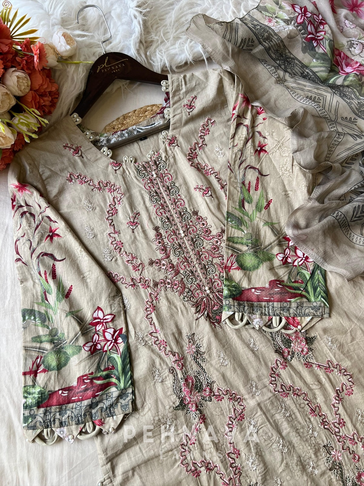Floral Embroidered Cotton Suit -4111