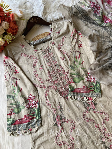 Floral Embroidered Cotton Suit -4111
