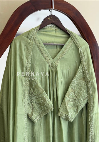 Embroidered V-Neck A-Line Suit Set
