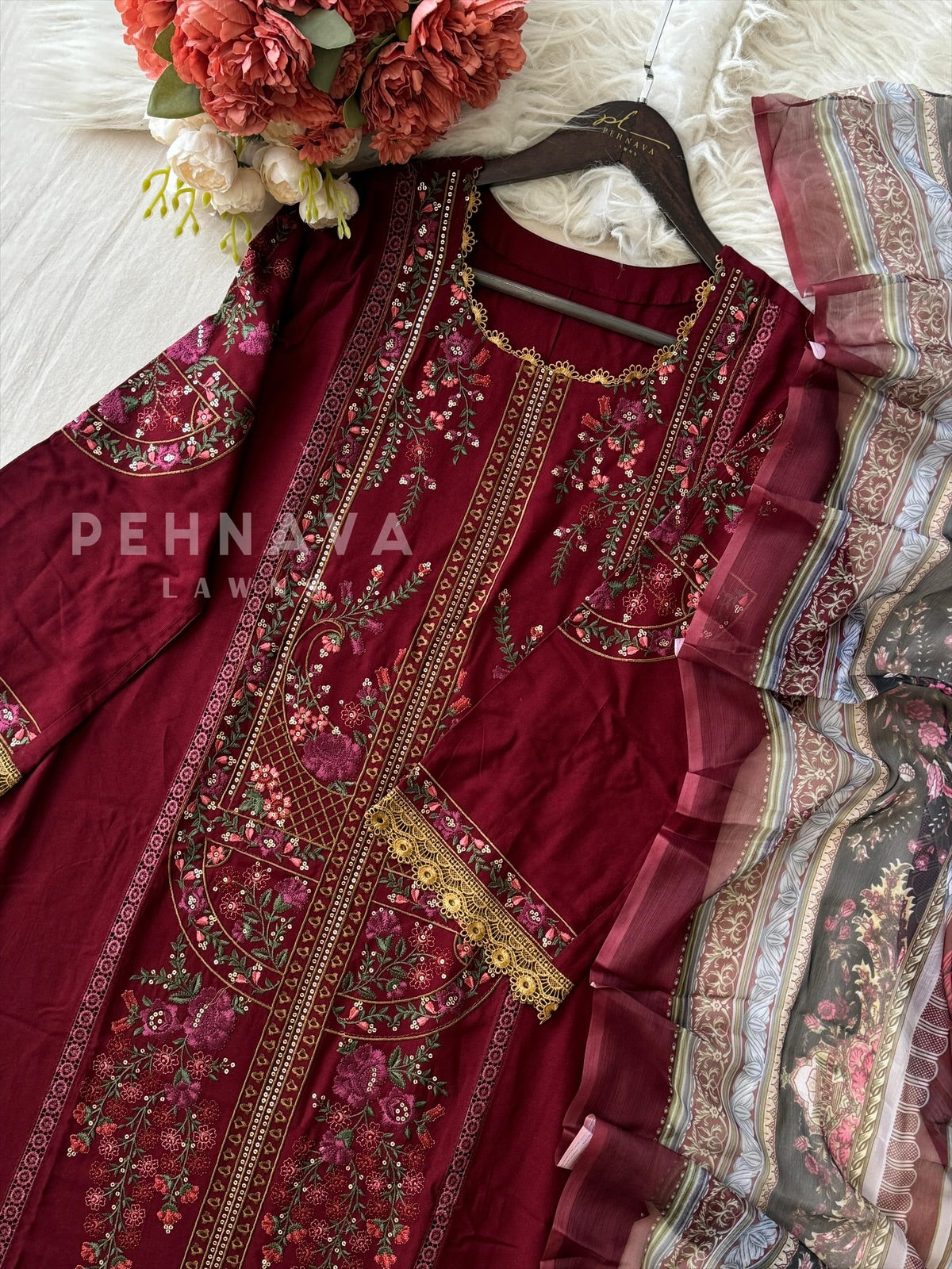 Semistitched Rayon Fully Embroidered Suit-8083