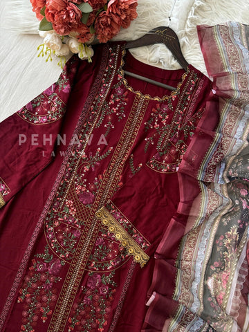 Semistitched Rayon Fully Embroidered Suit-8083