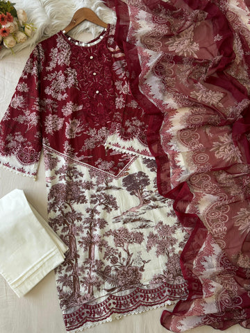 Maroon Floral Printed Pak-Suit 1343 - Pehnava Lawns