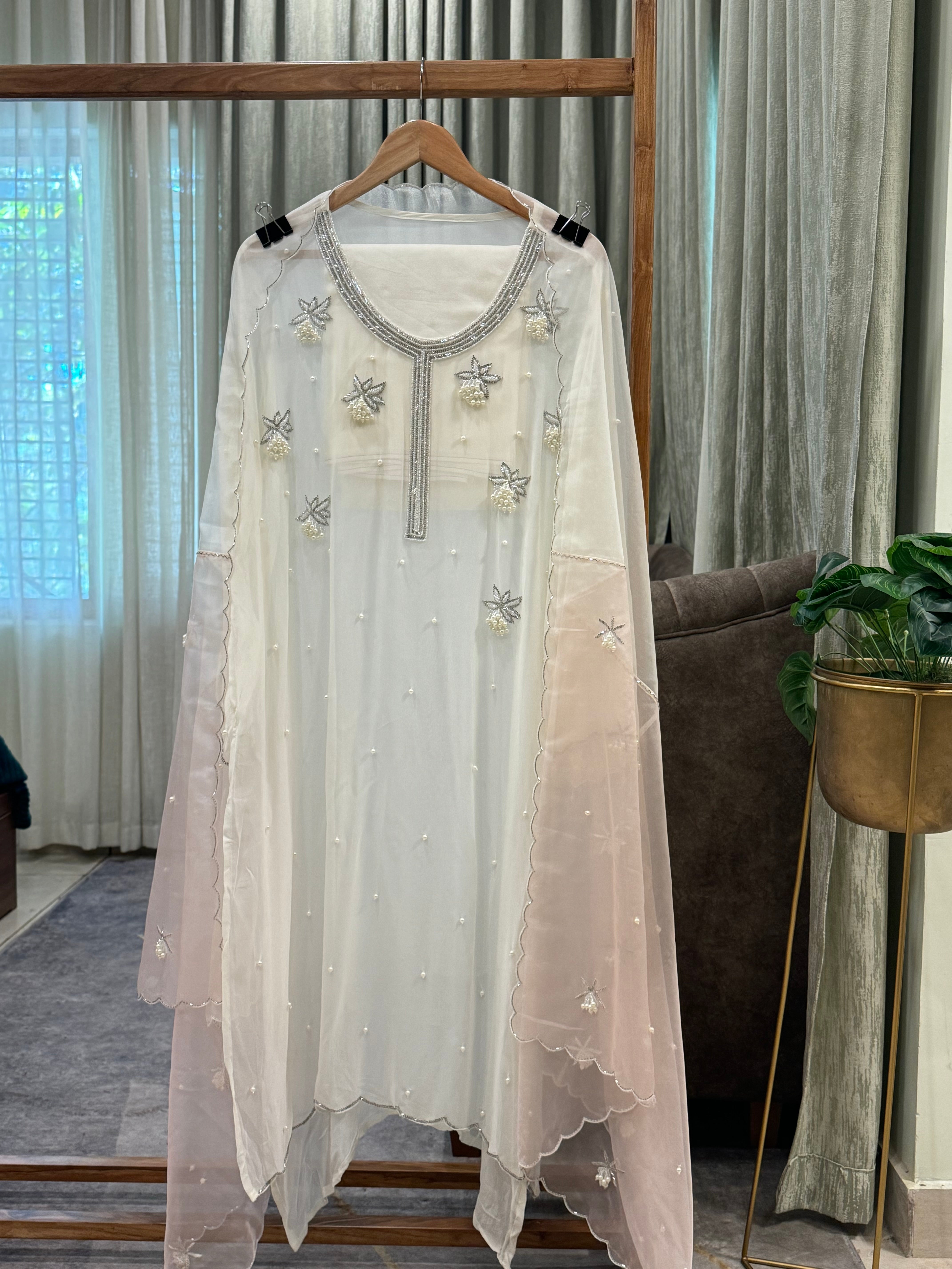 Premium chiffon handwork semi stitched  with dual dupatta suit