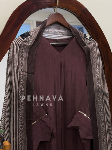 Ajrak Printed Dupatta Kaftan Suit Set-B290