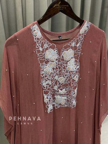 Pearl Detail Embroidered Kaftan Suit