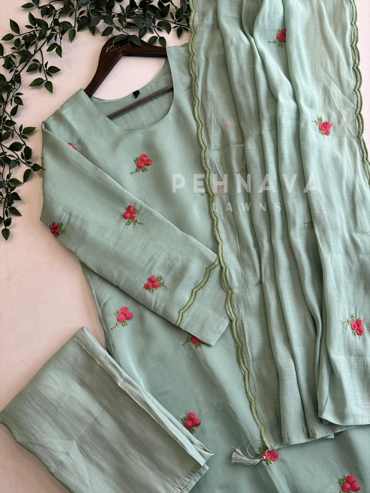 Embroidered Glass Chanderi Three-Piece Set RR113 - Pehnava Lawns