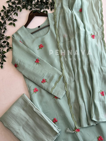 Embroidered Glass Chanderi Three-Piece Set RR113 - Pehnava Lawns