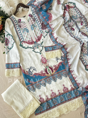 White Muslin Suit-5673 - Pehnava Lawns