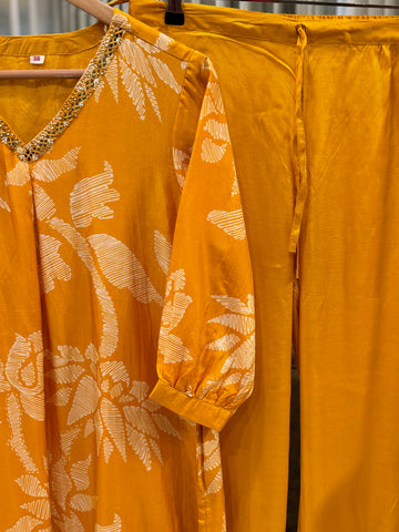 Pure chinnon floral pleated a-line suit-4226