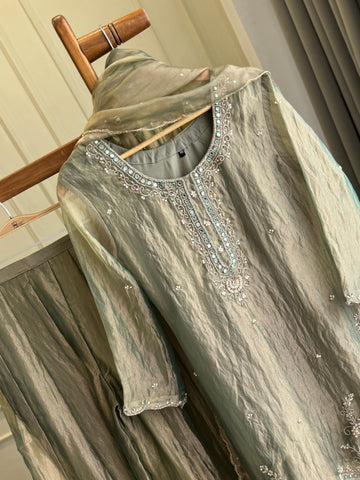 Premium Grey Organza Suit with Intricate Embroidery