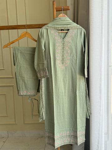 Pure cotton three peice suit with mul cotton soft dupatta-1088