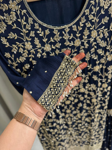 Heavy hand-worked suit with wide sharara