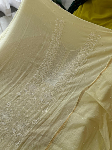 Authentic chikankaari embroidered Unstitched suit- Yellow