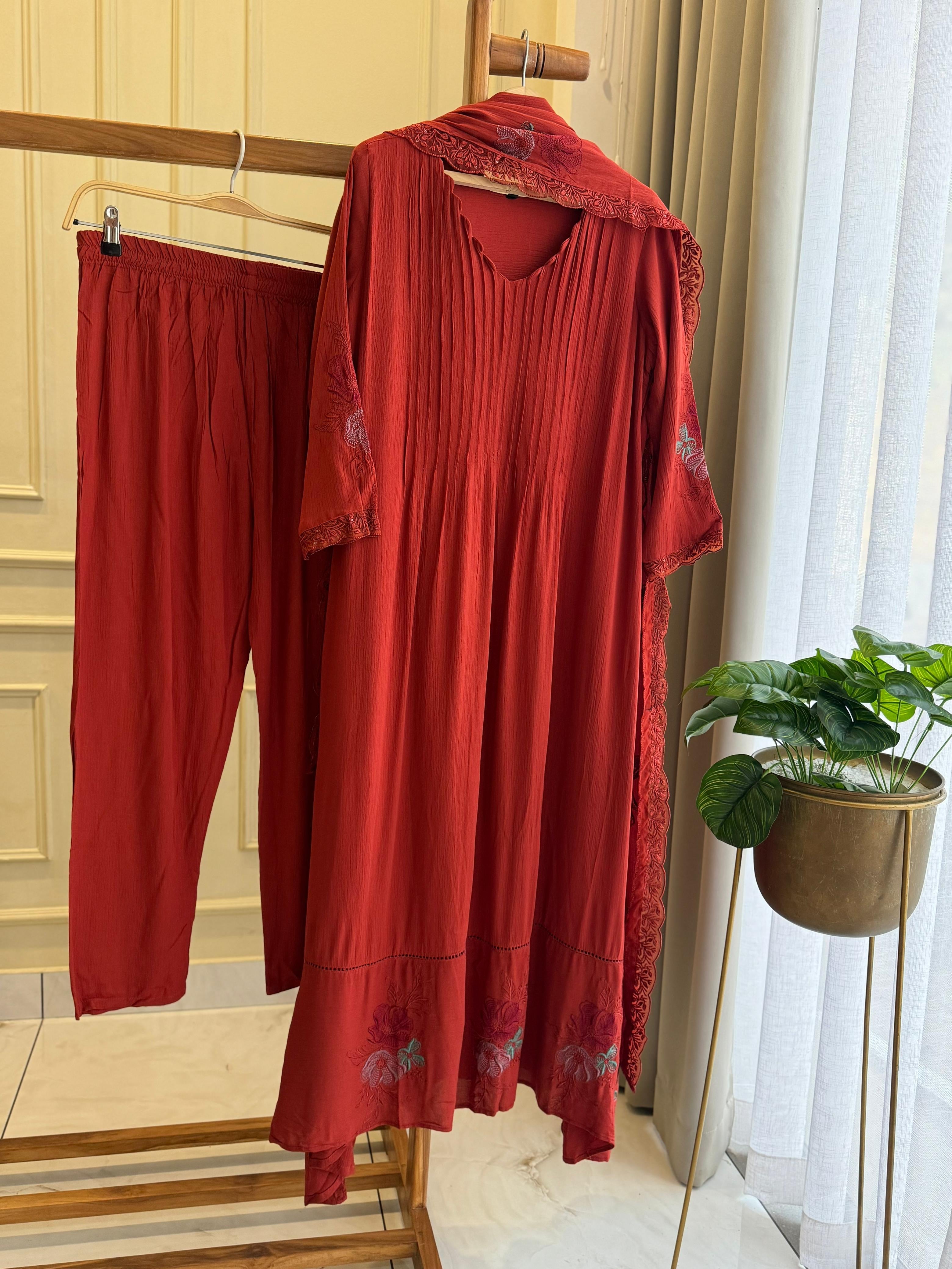 Rayon Anarkali Pleated Suit