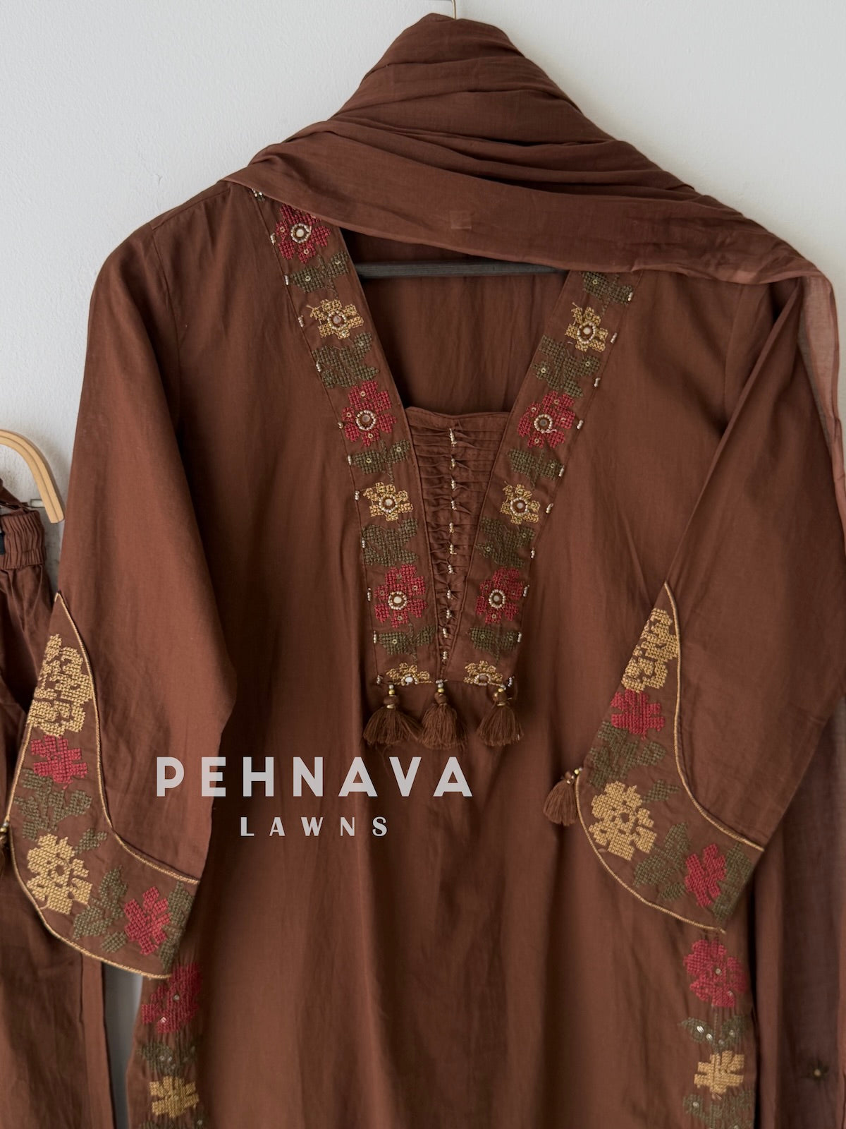 Border Embroidered Three Piece Set-13200