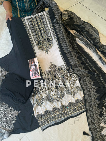 Pure muslin with detailings  and muslin Dupatta-104