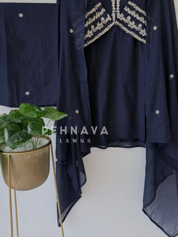 Cotton Embroidered Three Piece Suit-1001