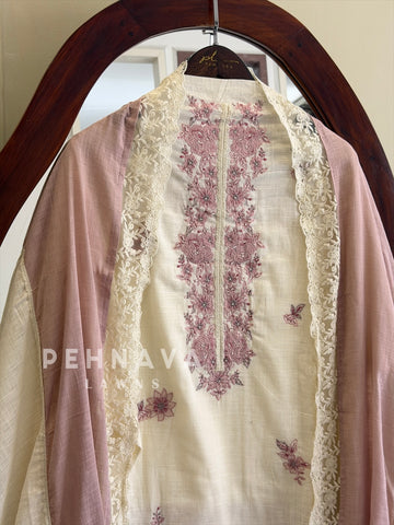 Floral Embroidered Linen Unstitched Suit L-90