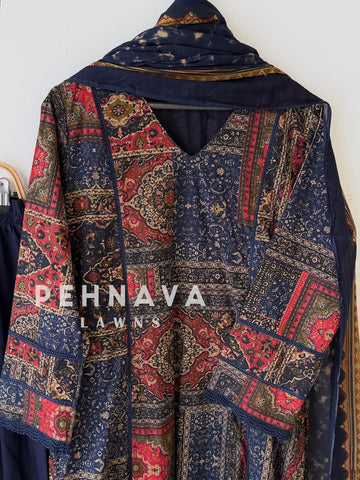 Ajrak Printed Three Piece Set