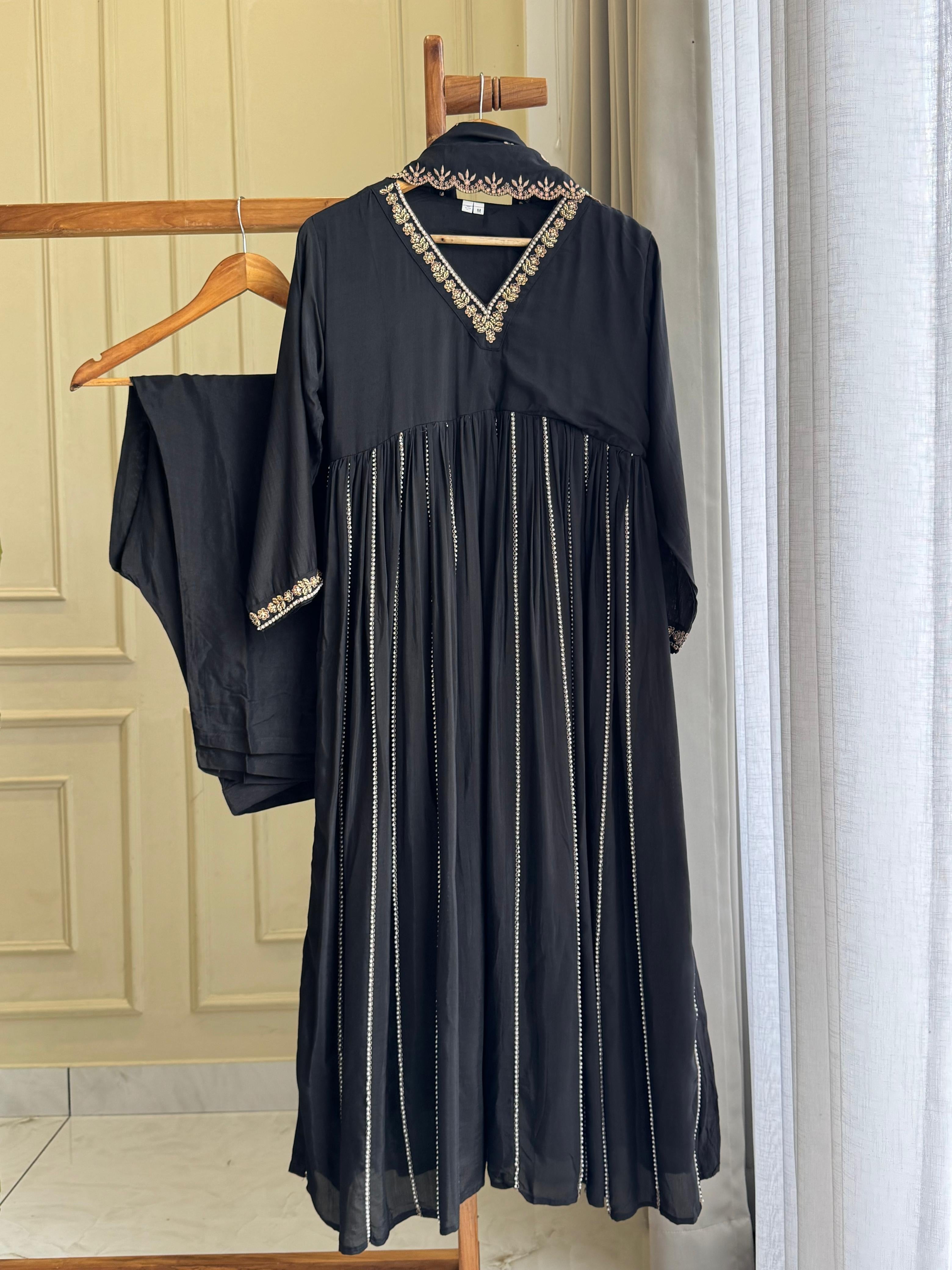 Rayon Anarkali Pleated suit with Pearl detailings
