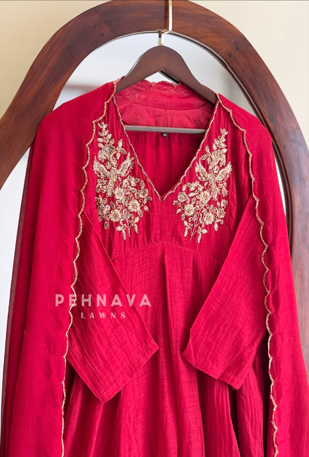 Yoke Embroidered V-Neck Chanderi Suit Set