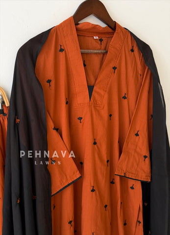 Women's V-Neck Embroidered Cotton Suit Set with Dupatta | Style | Pehnava